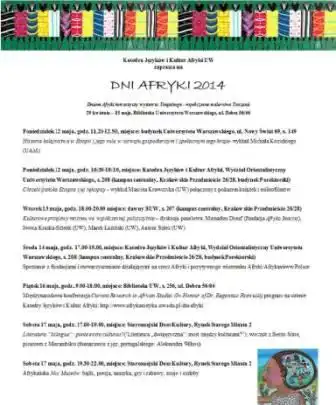 Harmonogram Dni Afryki 2014, Autor:   , Źródło: Materiały organizatora
